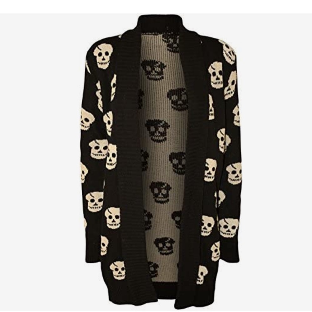 Infiniti-Skull knit cardigan-Black and cream skull print long sleeve OS=S/M NWT